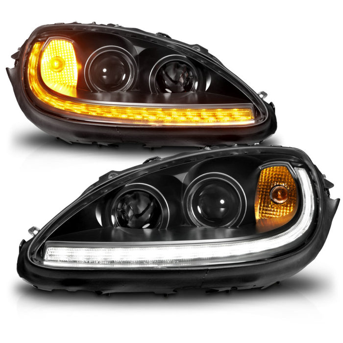 ANZO 05-13 Chevrolet Corvette Projector Headlights w/switchback & Sequential LED - Black Amber ANZO