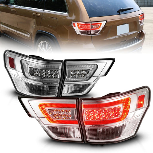 ANZO 11-13 Jeep Grand Cherokee LED Taillights w/ Lightbar Chrome Housing/Clear Lens 4pcs ANZO