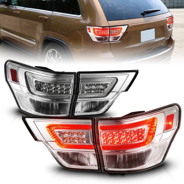 ANZO 11-13 Jeep Grand Cherokee LED Taillights w/ Lightbar Chrome Housing/Clear Lens 4pcs ANZO