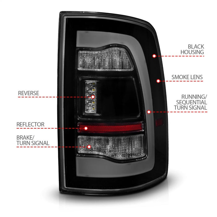 ANZO 09-18 Dodge Ram 1500 Sequential LED Taillights Smoke Black ANZO