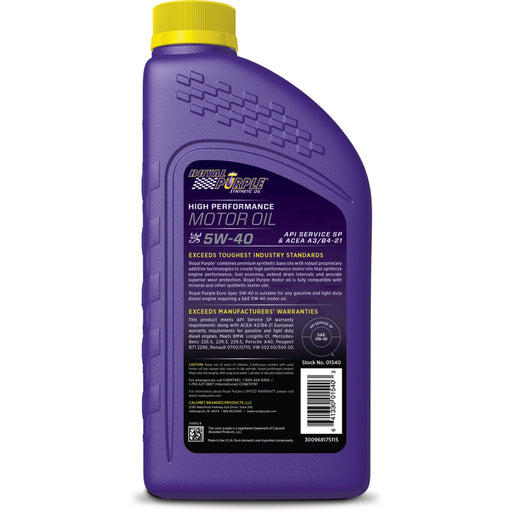 Royal Purple Premium Synthetic High Performance Euro Formula 5W-40 Motor Oil - 1 Quart Royal Purple