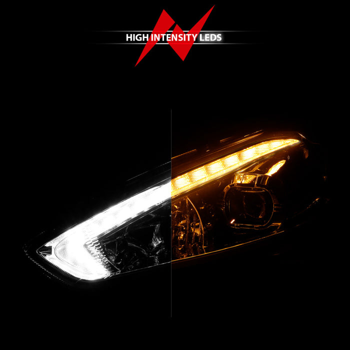 ANZO 15-18 Ford Focus Projector Headlights - w/ Light Bar Switchback Black Housing ANZO