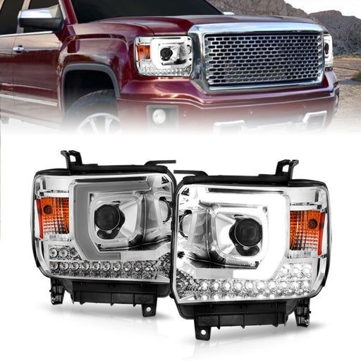 ANZO 14-15 GMC Sierra 1500/2500HD/3500HD Plank Style Projector Headlight - Chrome Housing ANZO