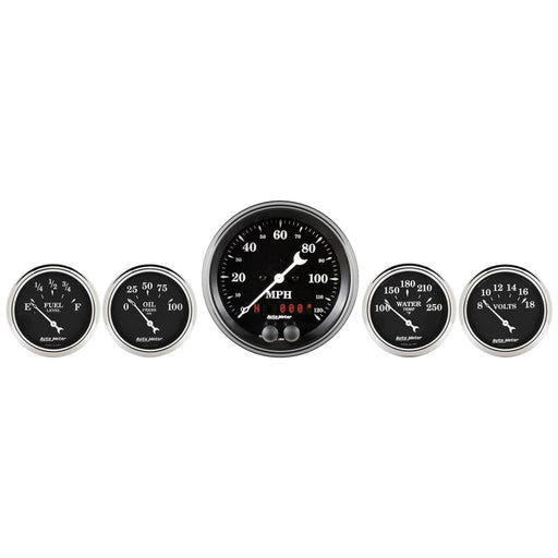 Auto Meter Gauge Kit 5 pc. 3 3/8in & 2 1/16in GPS Speedometer Old Tyme Black AutoMeter