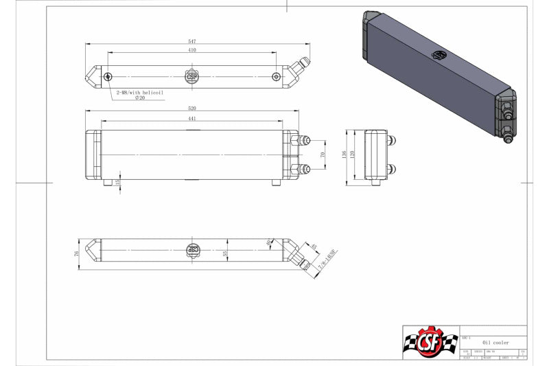 CSF Universal Dual-Pass Internal/External Oil Cooler - 22.0in L x 5.0in H x 2.25in W CSF