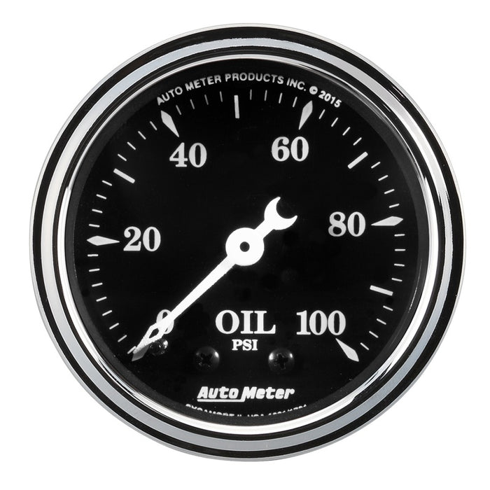 Auto Meter Gauge Oil Press 2 1/16in 100psi Mech Old Tyme Black AutoMeter