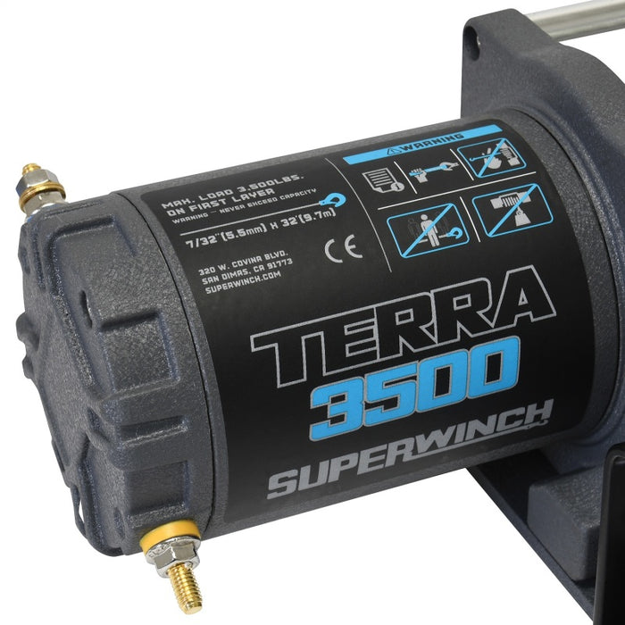 Superwinch 3500 LBS 12V DC 7/32 in x 32 ft Steel Rope Terra 3500 Winch - Gray Wrinkle Superwinch