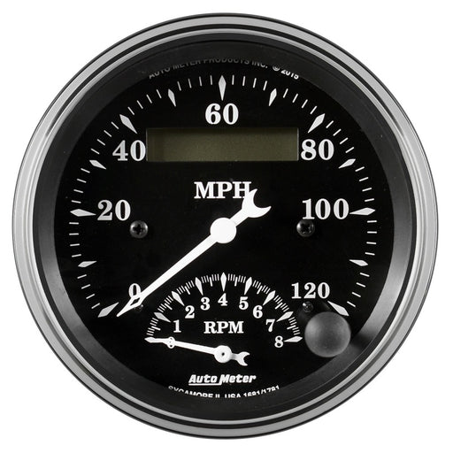 Auto Meter Gauge Tach/Speedo 3 3/8in 120mph & 8k RPM Elec. Program. Old Tyme Blk AutoMeter