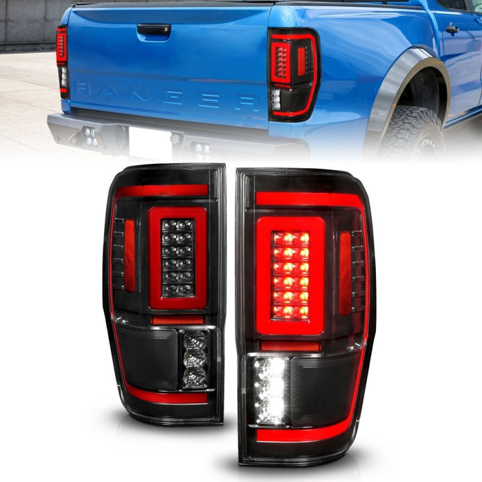 ANZO 19-22 Ford Ranger Full LED Taillights w/ Lightbar Sequential Signal Black Housing/Clear Lens ANZO
