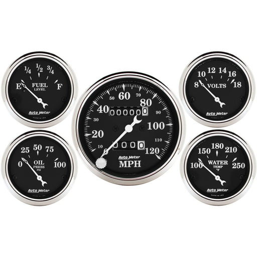 Auto Meter Gauge Kit 5 pc. 3 1/8in & 2 1/16in Mechanical Speedometer Old Tyme Black AutoMeter