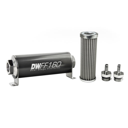 DeatschWerks Stainless Steel 5/16in 100 Micron Universal Inline Fuel Filter Housing Kit (160mm) DeatschWerks