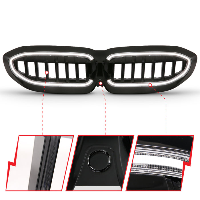 Anzo 19-22 BMW 3 Series Black Housing Full LED Front Grille w/ Initiation & Running Light ANZO