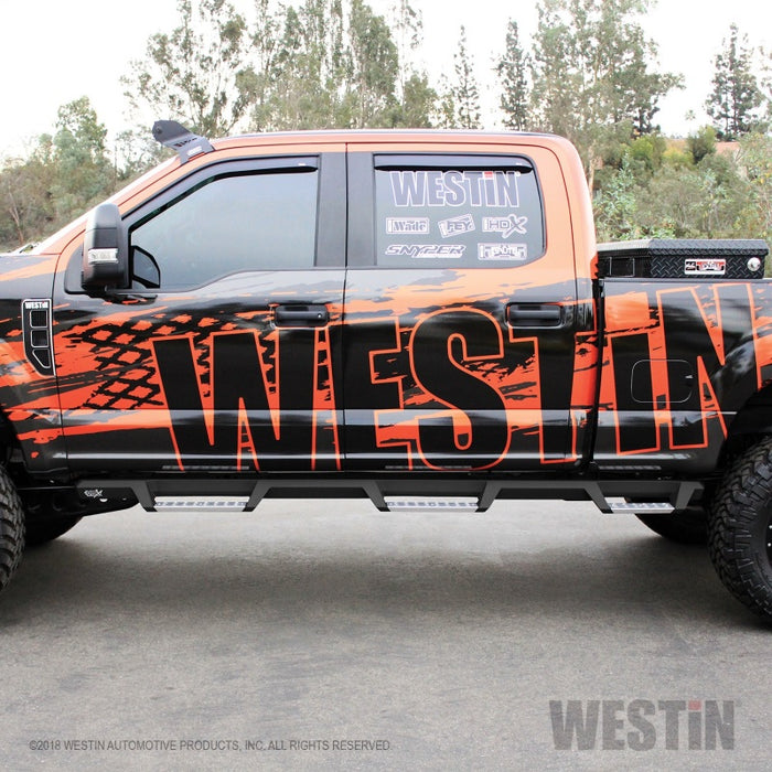 Westin/HDX 17-18 Ford F-250/350 Crew Cab (6.75ft Bed) Stainless Drop Nerf Step Bars - Textured Black Westin