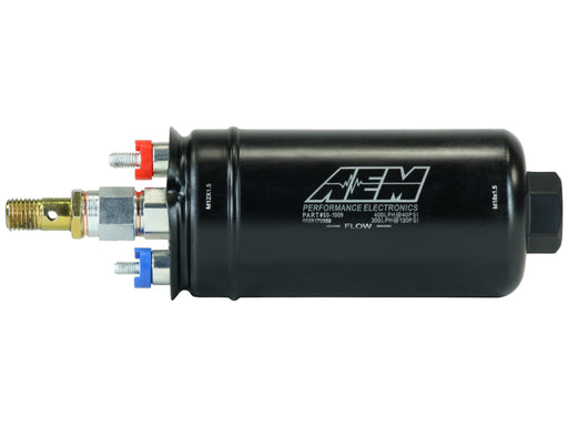 AEM 400LPH High Pressure Inline Fuel Pump - M18x1.5 Female Inlet to M12x1.5 Male Outlet AEM