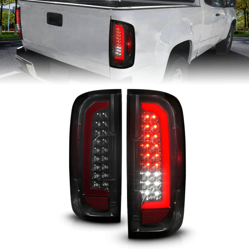 ANZO 15-21 GMC Canyon Full LED Tail Lights w/ Red Lightbar Black Housing Smoke Lens ANZO