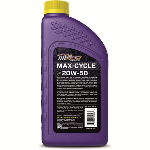 Royal Purple Max-Cycle Synthetic 20W-50 Motorcycle Oil - 1 Quart Royal Purple