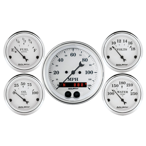 Auto Meter Speedometer 3-3/8in and 2-1/16in 5 Piece Old Tyme White Gauge Kit AutoMeter