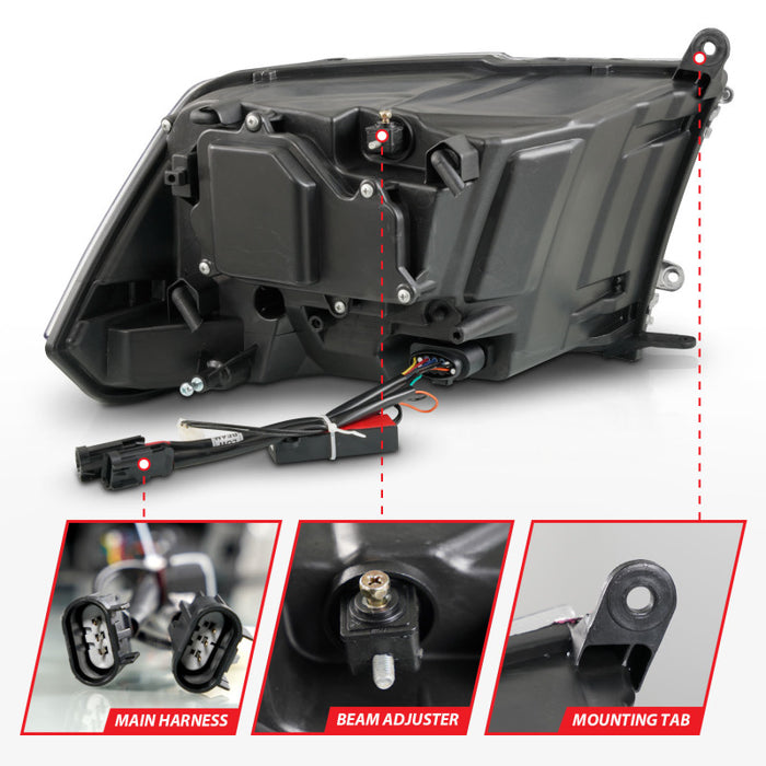 ANZO 09-18 Dodge Ram 1500/2500/3500 LED Plank Style Headlights Switchback + Sequential - Matte Black ANZO
