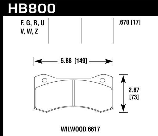 Hawk Wilwood 17mm 6617 Caliper Performance Ceramic Brake Pads Hawk Performance