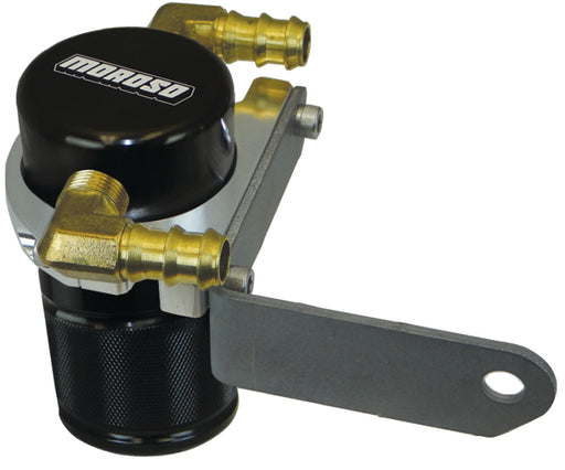 Moroso Dodge Challenger 5.7/6.4L (w/Shaker Hood) Air/Oil Separator Catch Can - Billet Alum - Black Moroso