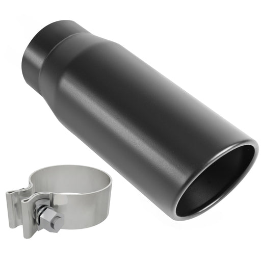 MagnaFlow Tip Black Coated  w/ Clamp Single Wall Round Outlet 4in Diameter 3in Inlet 12in Length Magnaflow
