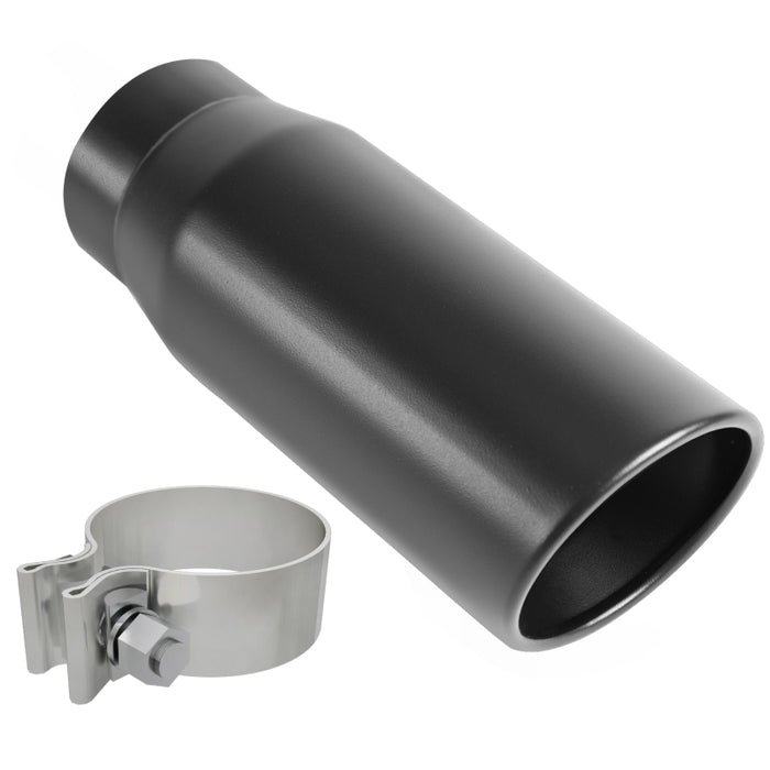 MagnaFlow Tip Black Coated  w/ Clamp Single Wall Round Outlet 4in Diameter 3in Inlet 12in Length Magnaflow