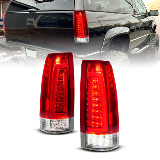 ANZO 88-99 Chevy C/K1500/2500/3500 Full LED Light Tube Taillights Chrome Housing Red/Clear Lens ANZO