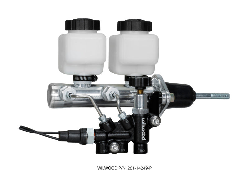 Wilwood Tandem Remote M/C Kit w L/H Brkt & Prop Valve - 7/8in Bore Ball Burnished-W/Pushrod