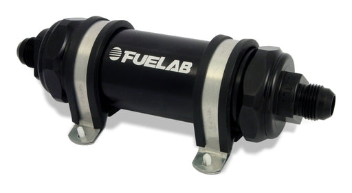 Fuelab 858 In-Line Fuel Filter Long -10AN In/Out 40 Micron Stainless w/Check Valve - Black Fuelab