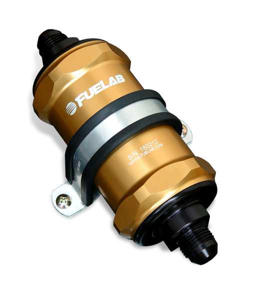 Fuelab 818 In-Line Fuel Filter Standard -8AN In/Out 6 Micron Fiberglass - Gold Fuelab