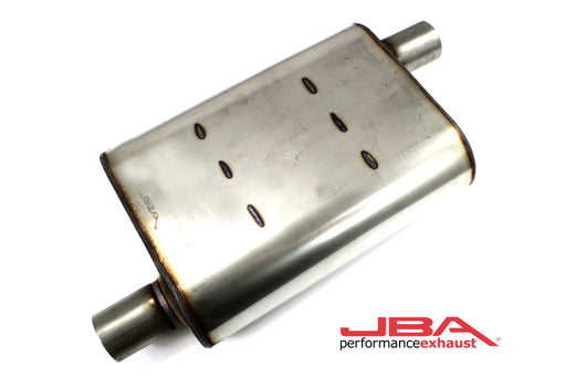 JBA Universal Chambered Style 304SS Muffler 13x9.75x4 2in Inlet Diameter Offset/Offset JBA