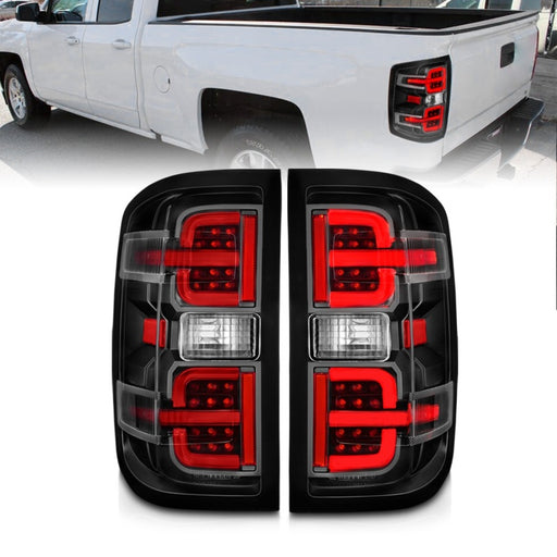 ANZO 15-19 Chevy Silverado 2500HD/3500HD (Halgn Only) LED Tail Lights w/Black Light Bar & Clear Lens ANZO