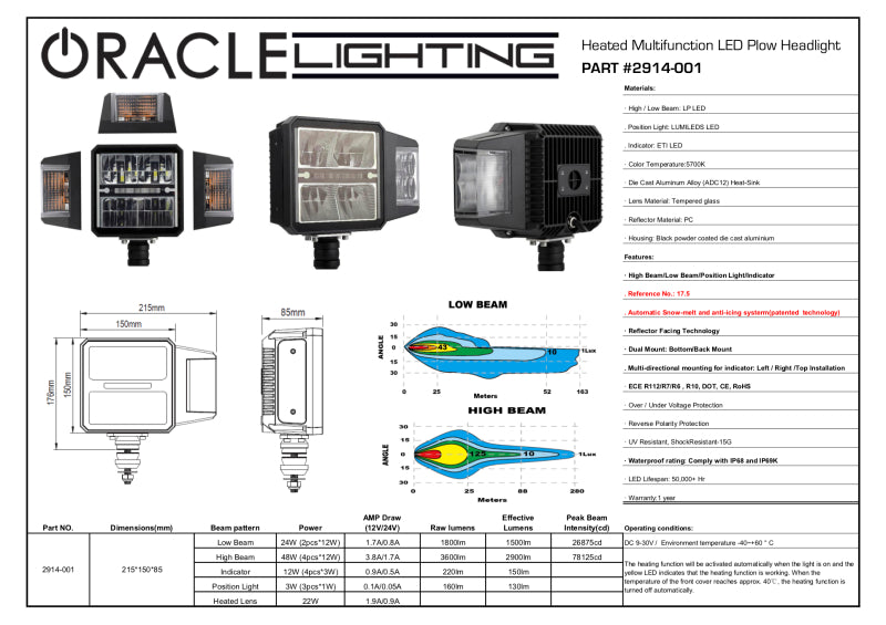 Oracle Lighting Multifunction LED Plow Headlight with Heated Lens 5700K SEE WARRANTY ORACLE Lighting