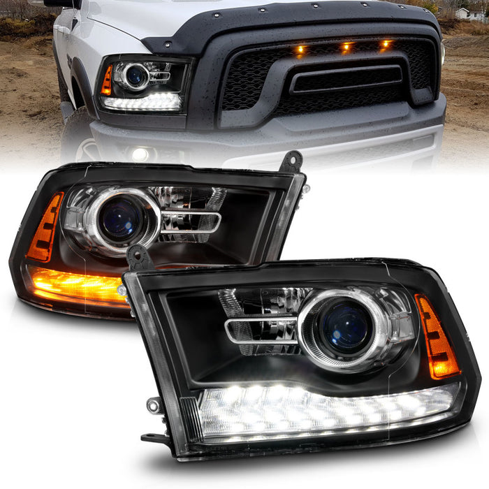 ANZO 09-18 Dodge Ram 1500/2500/3500 LED Plank Style Headlights Switchback + Sequential - Matte Black ANZO