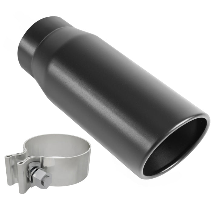 MagnaFlow Tip Black Coated  w/ Clamp Single Wall Round Outlet 4in Diameter 3in Inlet 12in Length Magnaflow