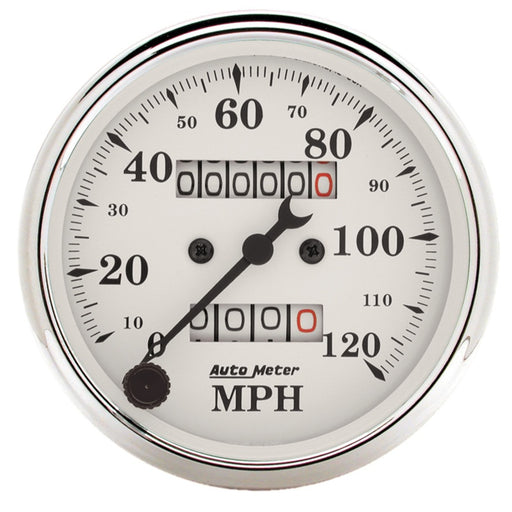 Auto Meter 3-1/8in 120MPH Mechanical Speedometer Old Tyme White Gauge AutoMeter