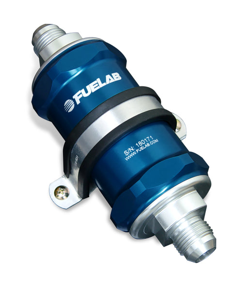 Fuelab 818 In-Line Fuel Filter Standard -8AN In/Out 40 Micron Stainless - Blue Fuelab