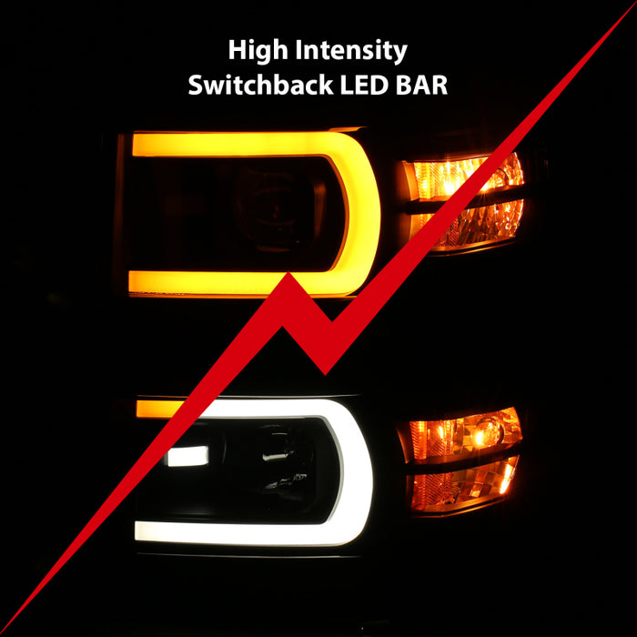 ANZO 14-15 Chevrolet Silverado 1500 Projector Headlights w/ Plank Style Switchback Black w/ Amber ANZO