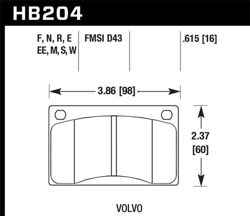 Hawk Volvo 142/145/164/240/242/244/245/262/265/1800 Black Race Brake Pads Hawk Performance