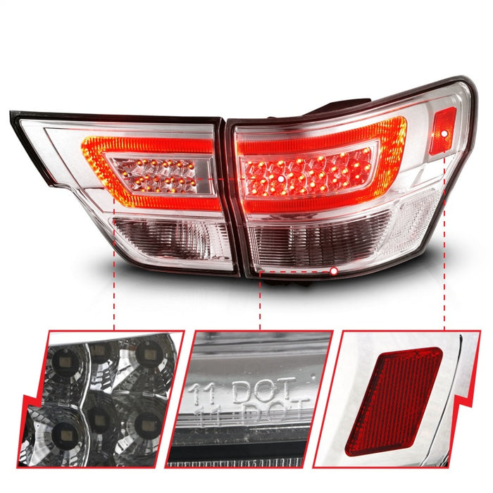 ANZO 11-13 Jeep Grand Cherokee LED Taillights w/ Lightbar Chrome Housing/Clear Lens 4pcs ANZO