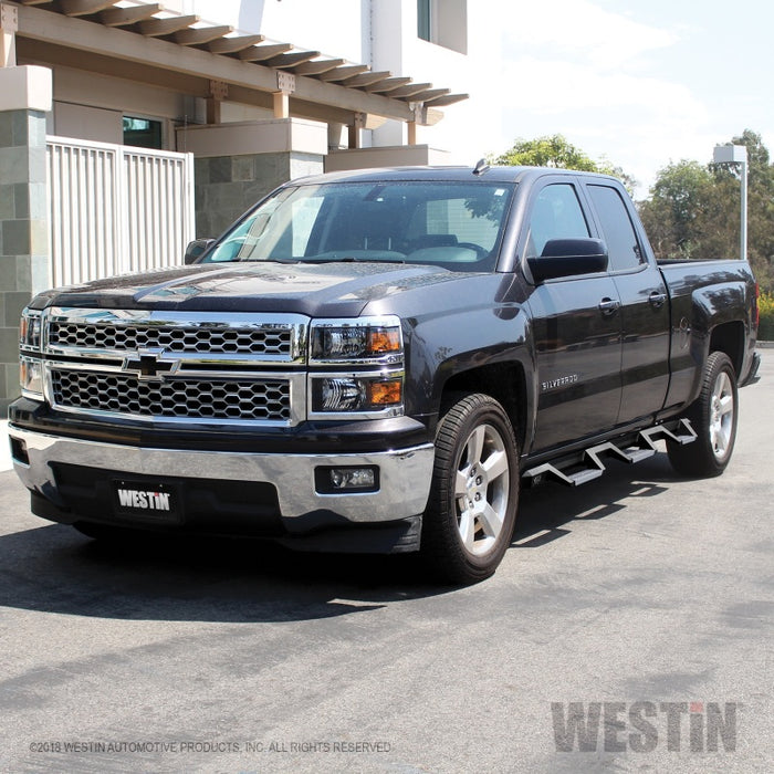 Westin 14-18 Chevrolet Silverado 1500 DC 6.5ft Bed HDX Stainless Drop W2W Nerf Step Bars - Tex. Blk Westin