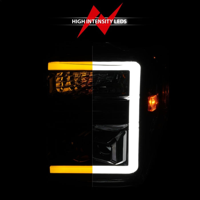 ANZO 08-10 Ford F-250 - F-550 Super Duty Projector Headlights w/ Light Bar Switchback Black Housing ANZO