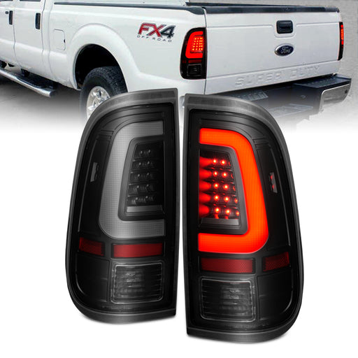 ANZO 2008-2016 Ford  F-250  LED Tail w/ Lights Bar Black Housing Smoke Lens ANZO