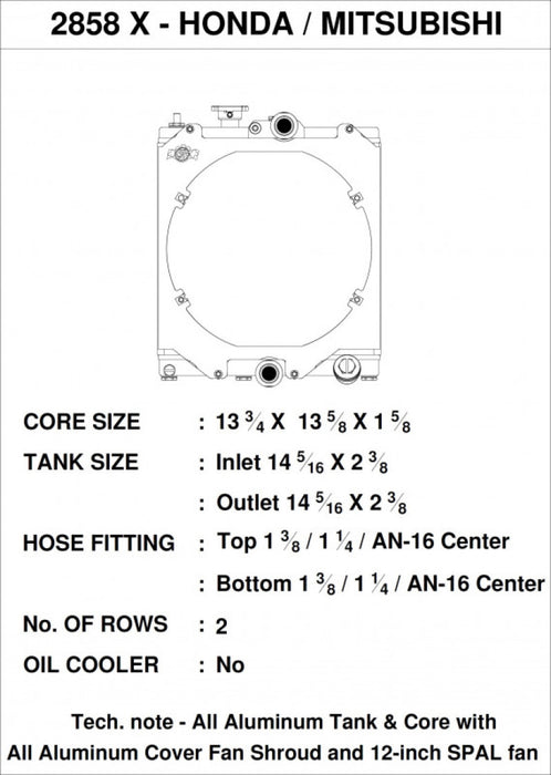 CSF Universal Half Radiator w/-16AN & Slip-On Fittings/12in SPAL Fan & Shroud CSF