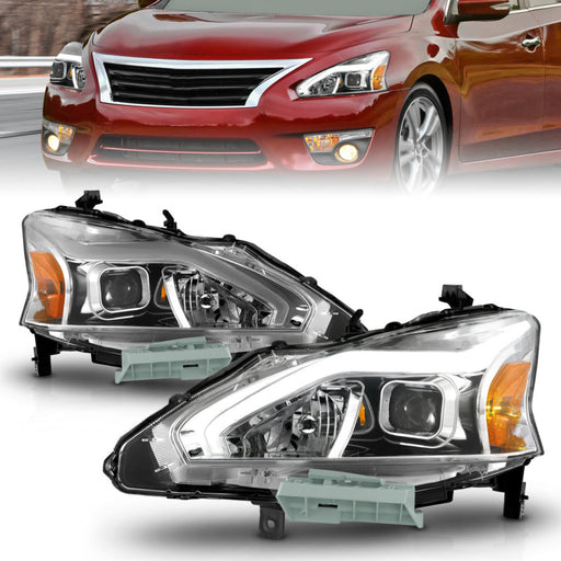 ANZO 13-15 Nissan Altima (w/o Factory HID Bulbs) Projector Headlights - w/ Light Bar Chrome Housing ANZO