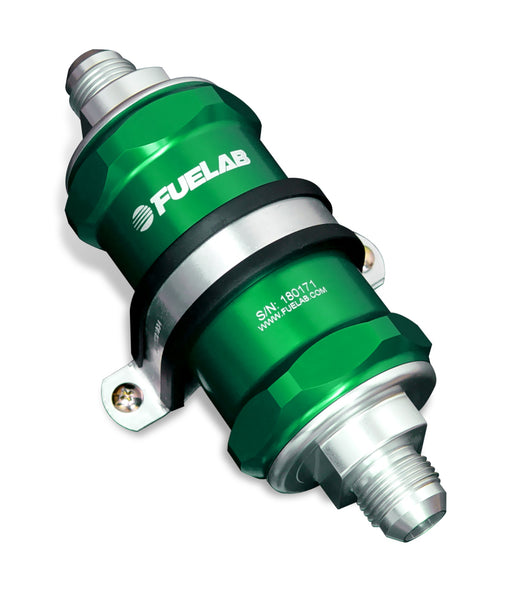 Fuelab 818 In-Line Fuel Filter Standard -12AN In/Out 10 Micron Fabric - Green Fuelab