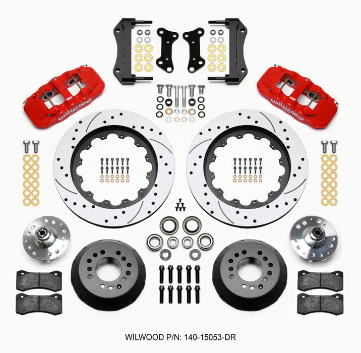 Wilwood AERO6 Front Hub Kit 15.00 Drilled Red 67-69 Camaro 64-72 Nova Chevelle