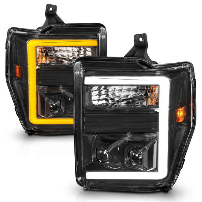 ANZO 08-10 Ford F-250 - F-550 Super Duty Projector Headlights w/ Light Bar Switchback Black Housing ANZO