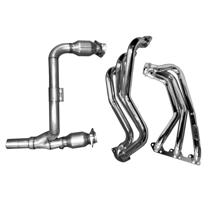 BBK 07-11 Jeep 3.8 V6 Long Tube Exhaust Headers And Y Pipe And Converters - 1-5/8 Chrome BBK