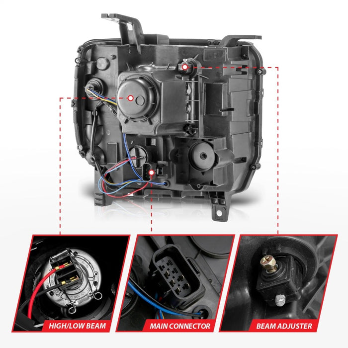 ANZO 14-15 GMC Sierra 1500/2500HD/3500HD Plank Style Projector Headlight - Chrome Housing ANZO